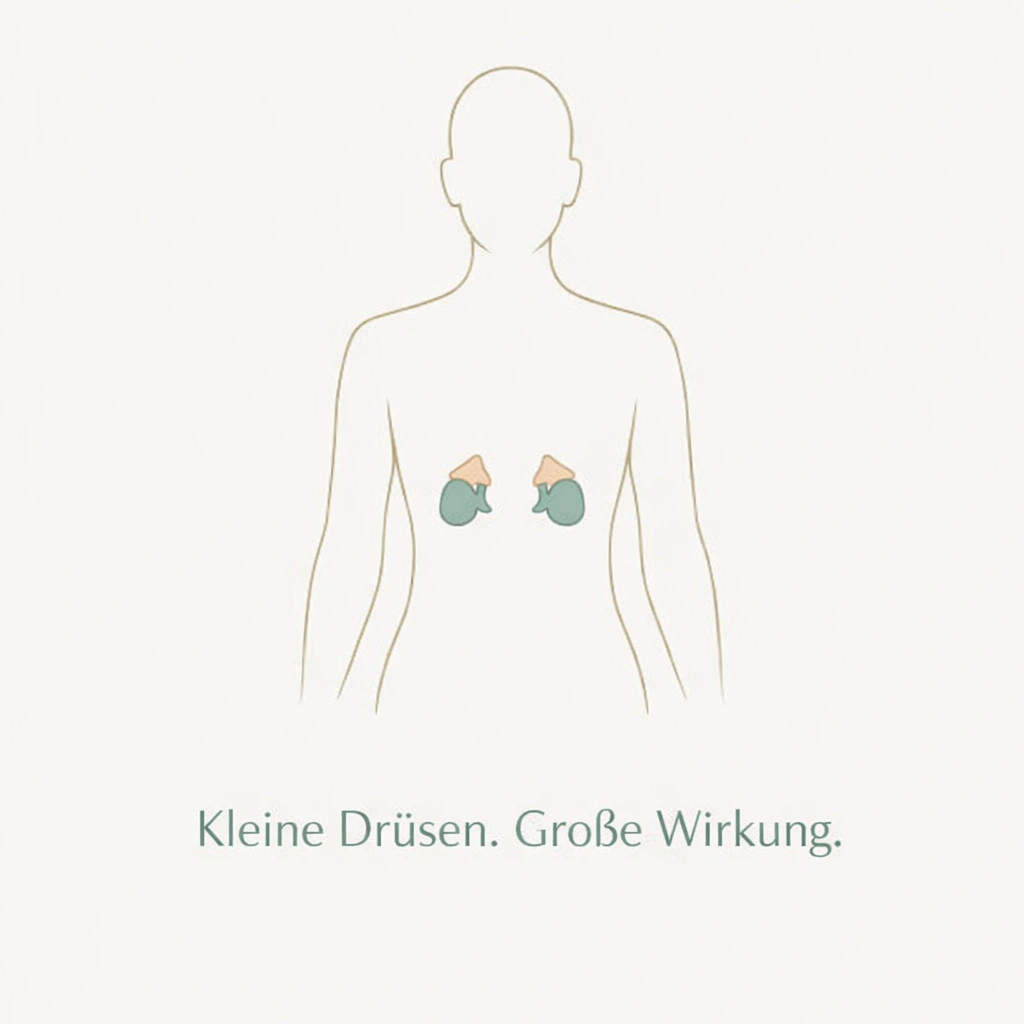**Illustration der Lage der Nebennieren auf den Nieren im menschlichen Körper – Drüsen, die Cortisol produzieren**