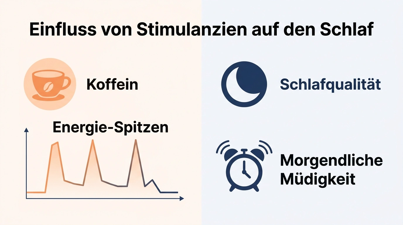 Infografik, die den Einfluss von Kaffee, Tee, Schokolade und Alkohol auf die Schlafqualität zeigt