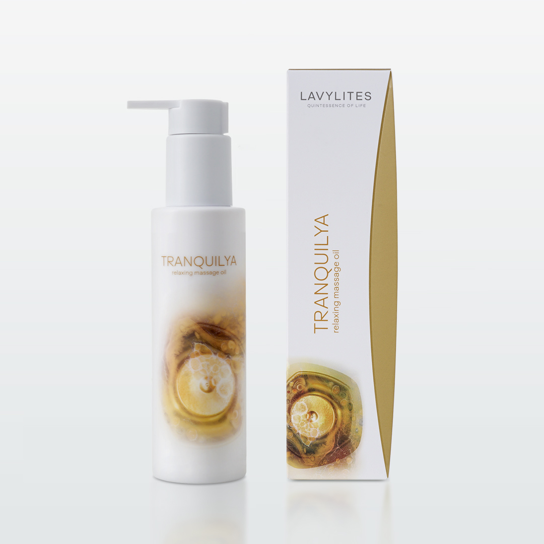 Lahvička relaxačního masážního oleje TRANQUILYA 100 ml s levandulí a mandarinkou